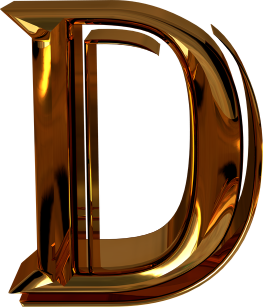Alphabet Letter D in Gold Metallic Font